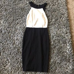 Black & white open back mid length dress